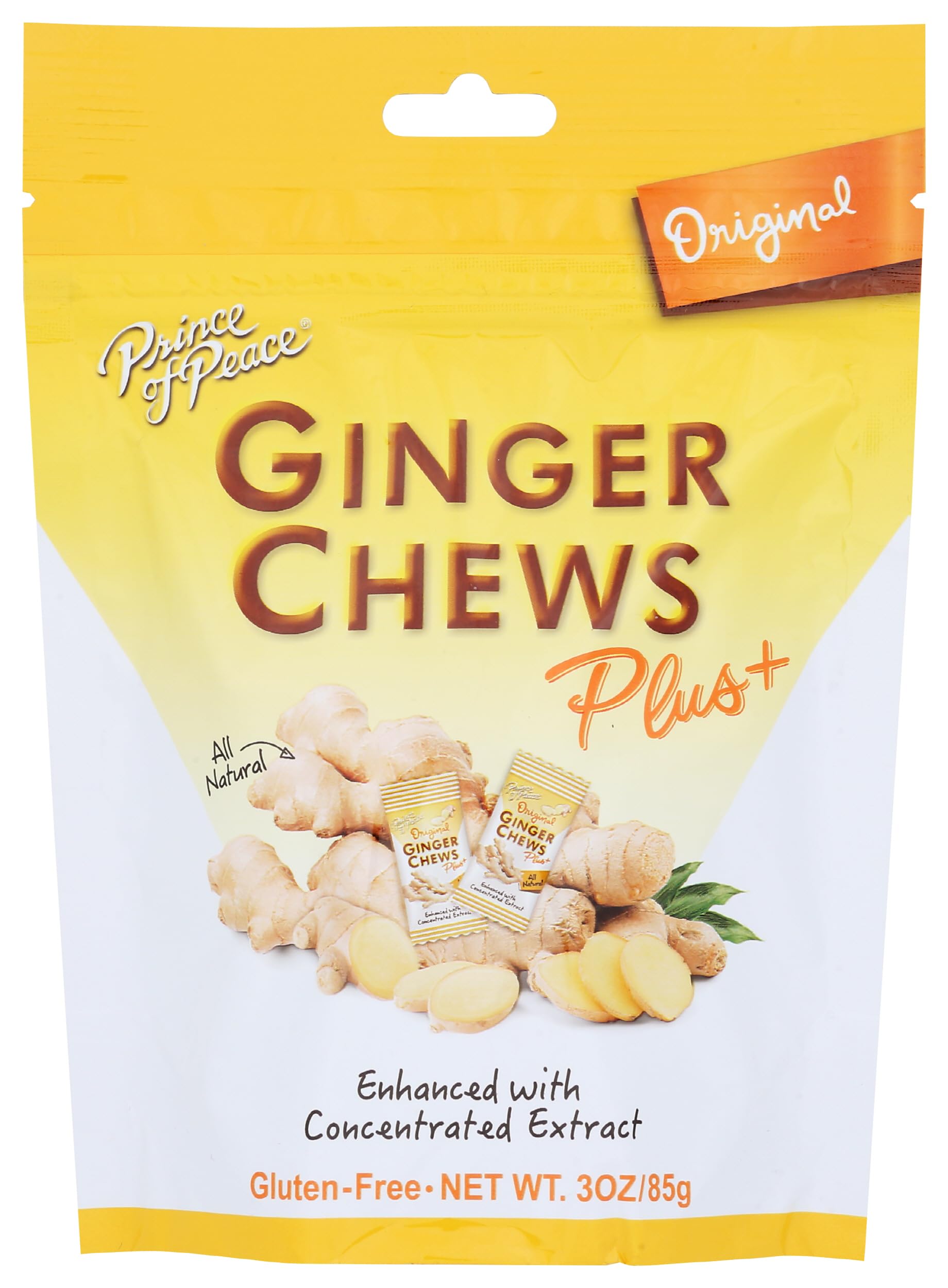 Prince Of Peace Original Flavor Ginger Chew Plus+ Gluten Free Snack for Digestive Health 3 Ounces (Pack of 6)
