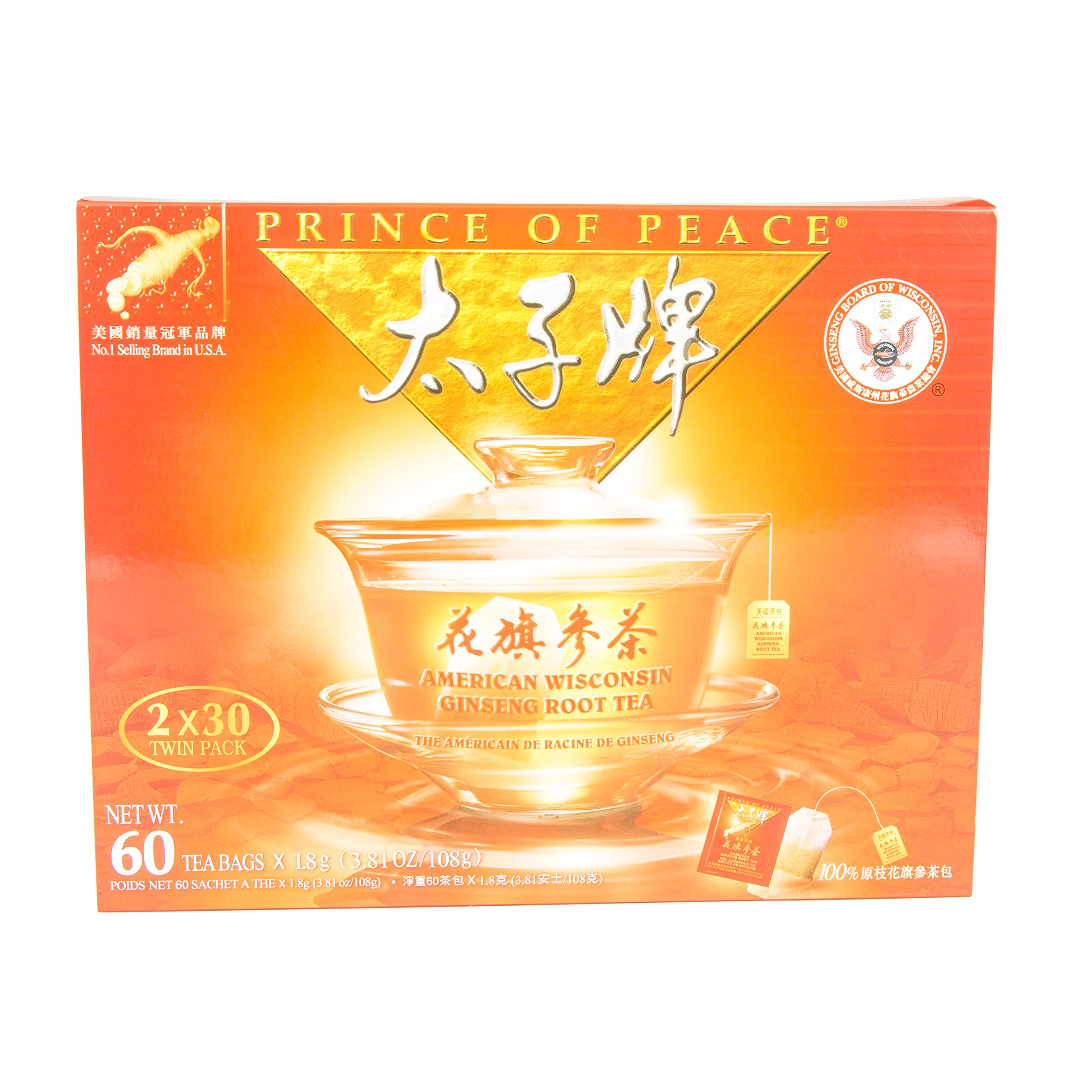 Prince Of Peace American Wisconsin Ginseng Root Tea for Energy Boost and Stress Relief (2 boxes x 30 teabags each)
| Pr
